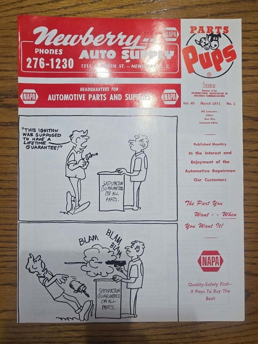 Vintage March 1971 NAPA Parts Pups Magazine Issue